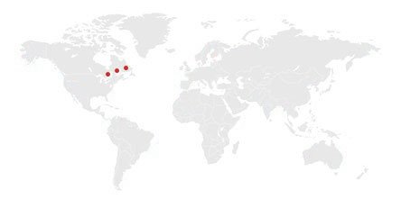 Map showing our piano moving service area in Ottawa, Ontario and Quebec